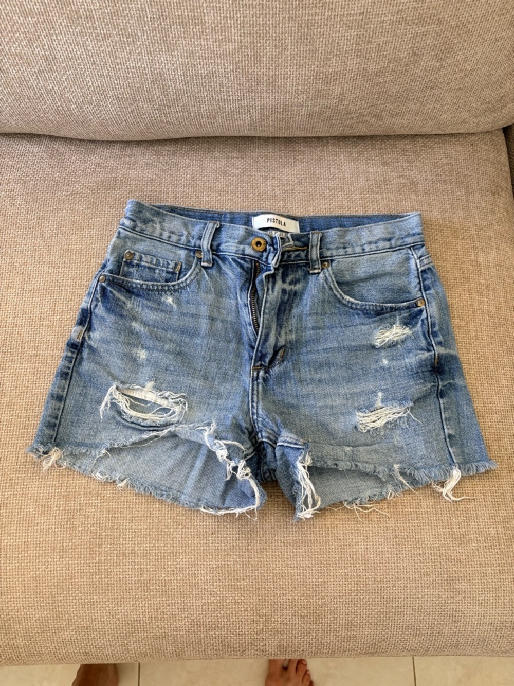 pistola Light Blue Distressed high waisted Denim Shorts